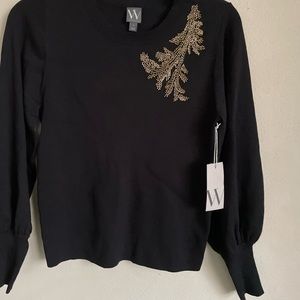 COPY - Worthington blck long sleeves embellished sweater